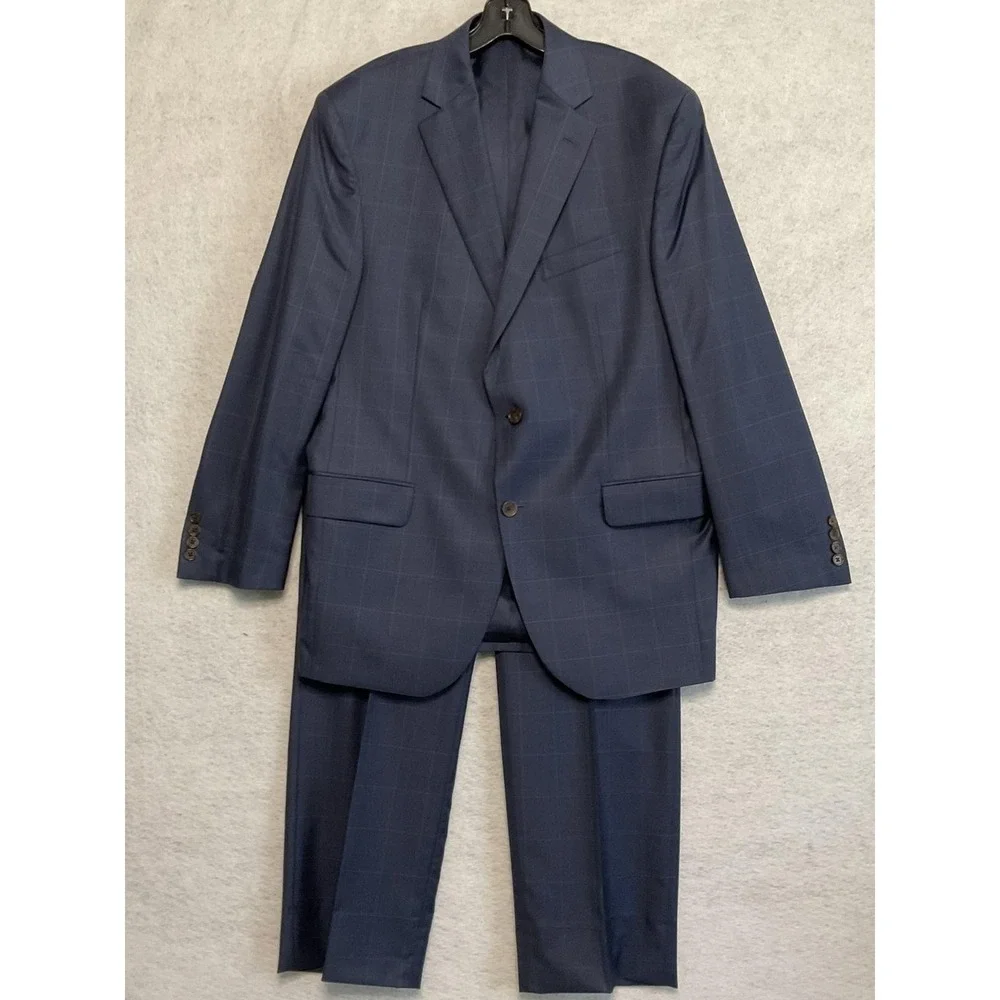 Angelos‎ Suit Men 42 Blue Wool Plaid 2 Piece Pants 37x31 Super 150s Canada